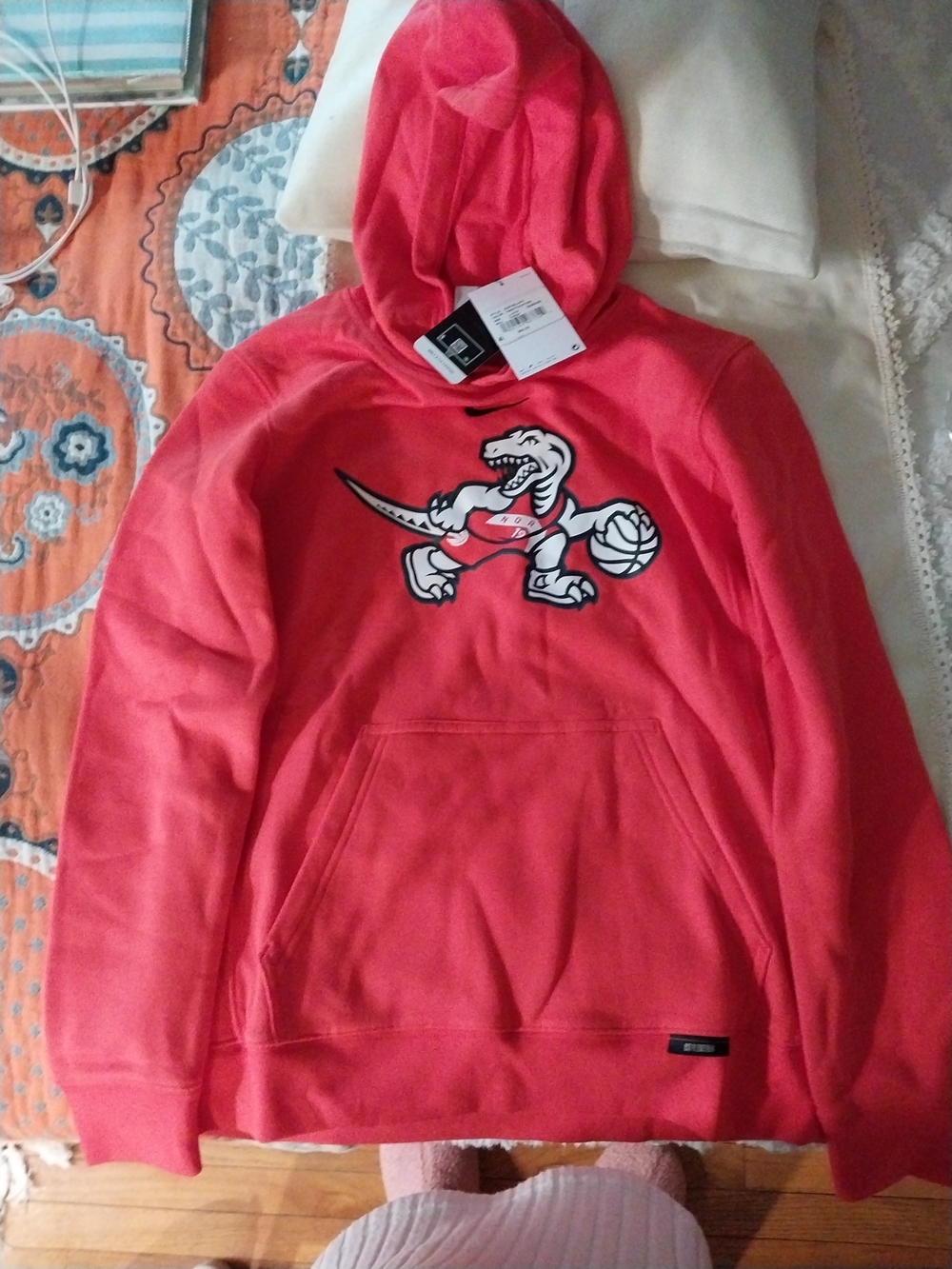 NBA Red Raptors Hooded Pullover with Dino Basketball Logo